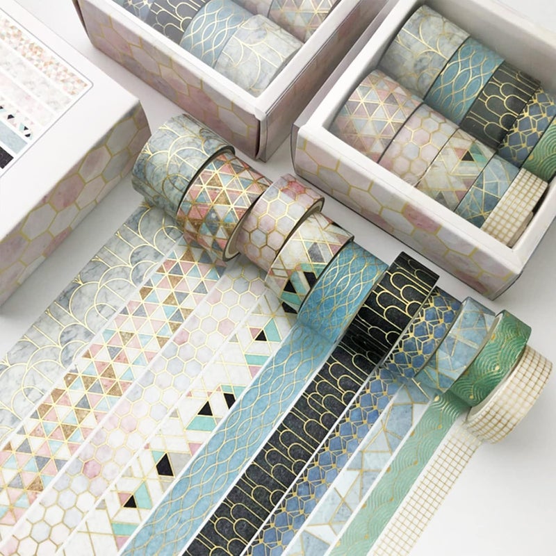YUBX Creative Washi Tape Set 10 Rolls Gold Foil Print Decorative Masking Tapes for Arts, DIY Crafts, Journals, Planners, Scrapbook, Wrapping (Geometric Order) - Image 5
